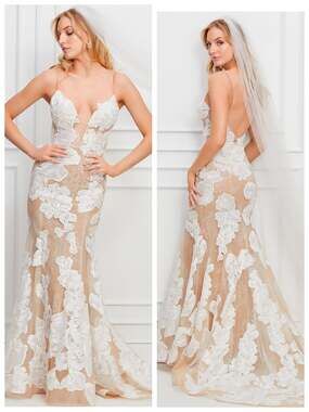 Wtoo Watters Valenta Wedding Dress Size 6 Nude Ivory Lace Floral Bridal Gown